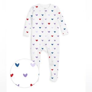 12|12 The Organic Zipper Footie, Lilac Hearts, Sz 3-6